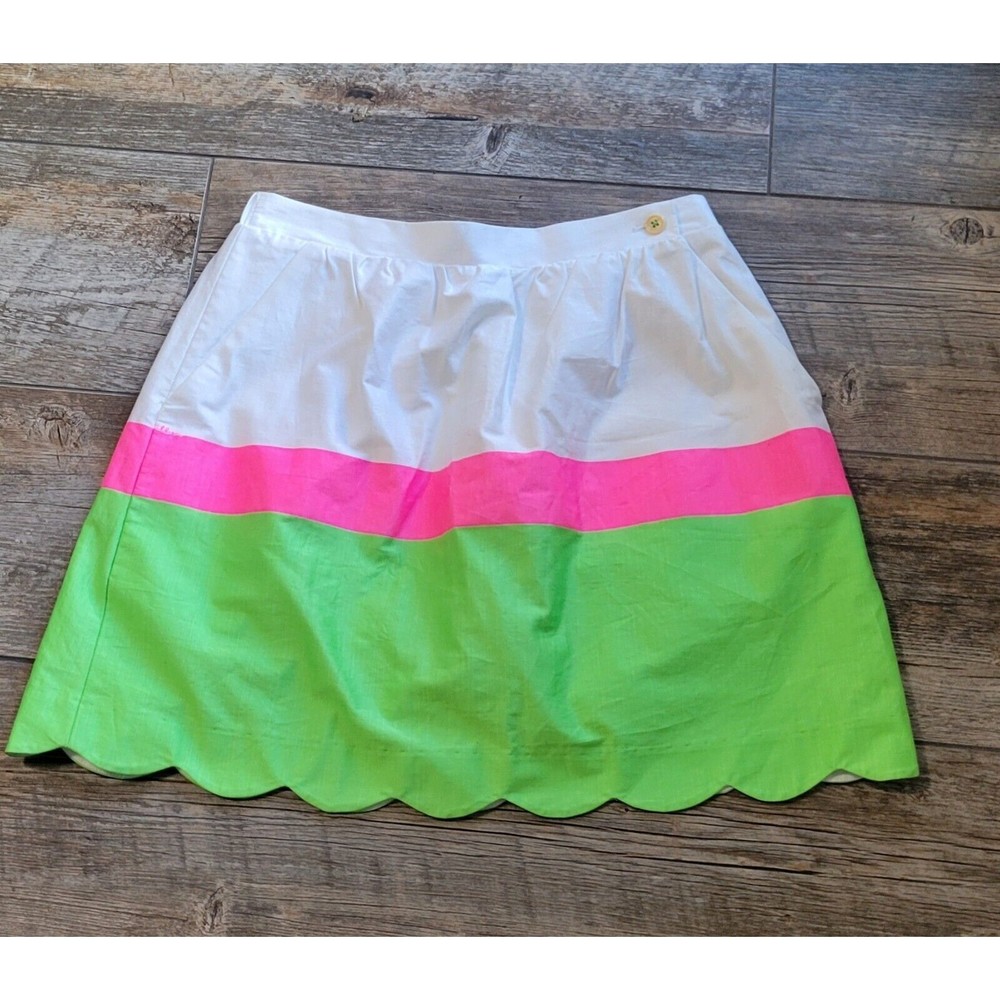 Lilly Pulitzer White Pink Green Scallop Hem Mini Skirt